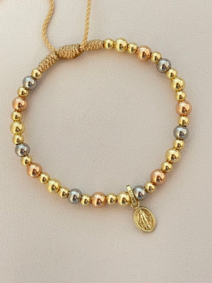 Pulsera Virgen Milagrosa 3 Oros ( 4mm y 5mm )