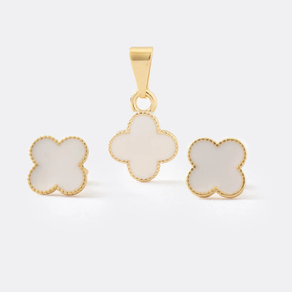 Conjunto Clover Blanco 1cms (Topos + Dije)