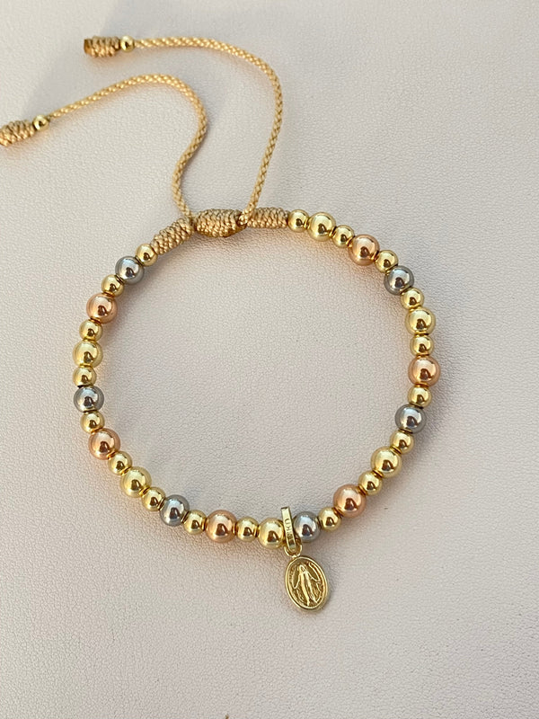 Pulsera Virgen Milagrosa 3 Oros ( 4mm y 5mm )
