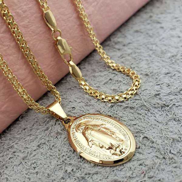 Cadena tejido chino (45 cms) + dije virgen Milagrosa
