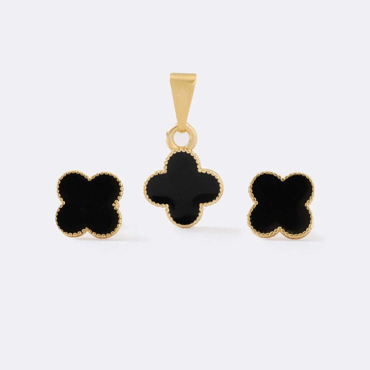 Conjunto Clover Negro 1cms (Topos + Dije)