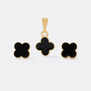 Conjunto Clover Negro 1cms (Topos + Dije)