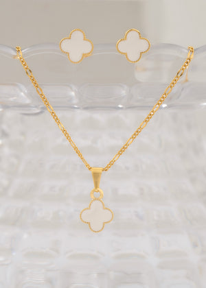 Conjunto Clover Blanco 1cms (Topos + Dije)