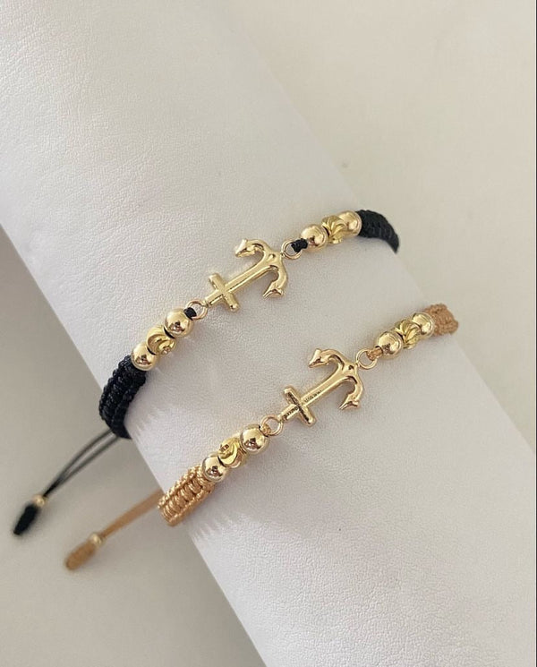Pulsera pareja ancla con balines #4 lisos y diamantados