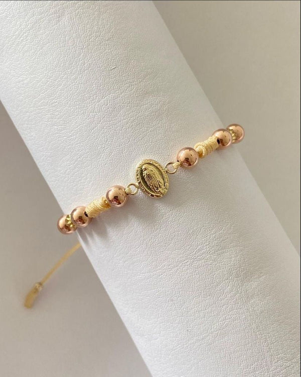 Pulsera dije Guadalupe con balines tono rosa #5