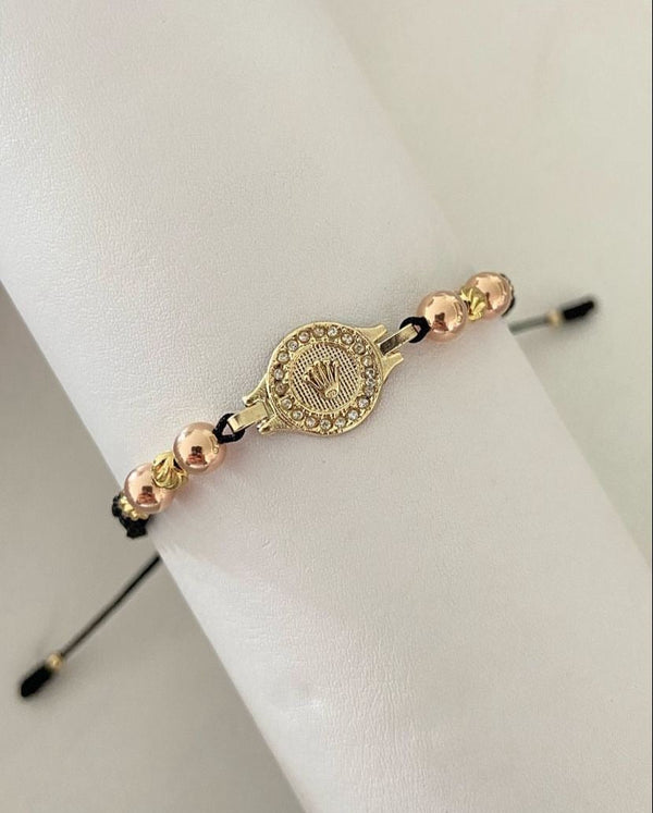 Pulsera Rlx con balines #4 italianos y  #5 rosa lisos