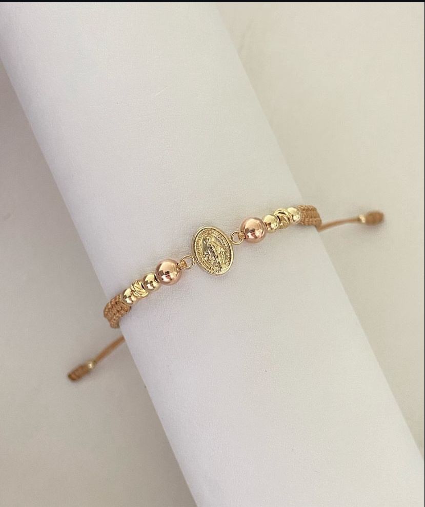 Pulsera virgen Milagrosa con balines #4, #5 lisos y diamantados