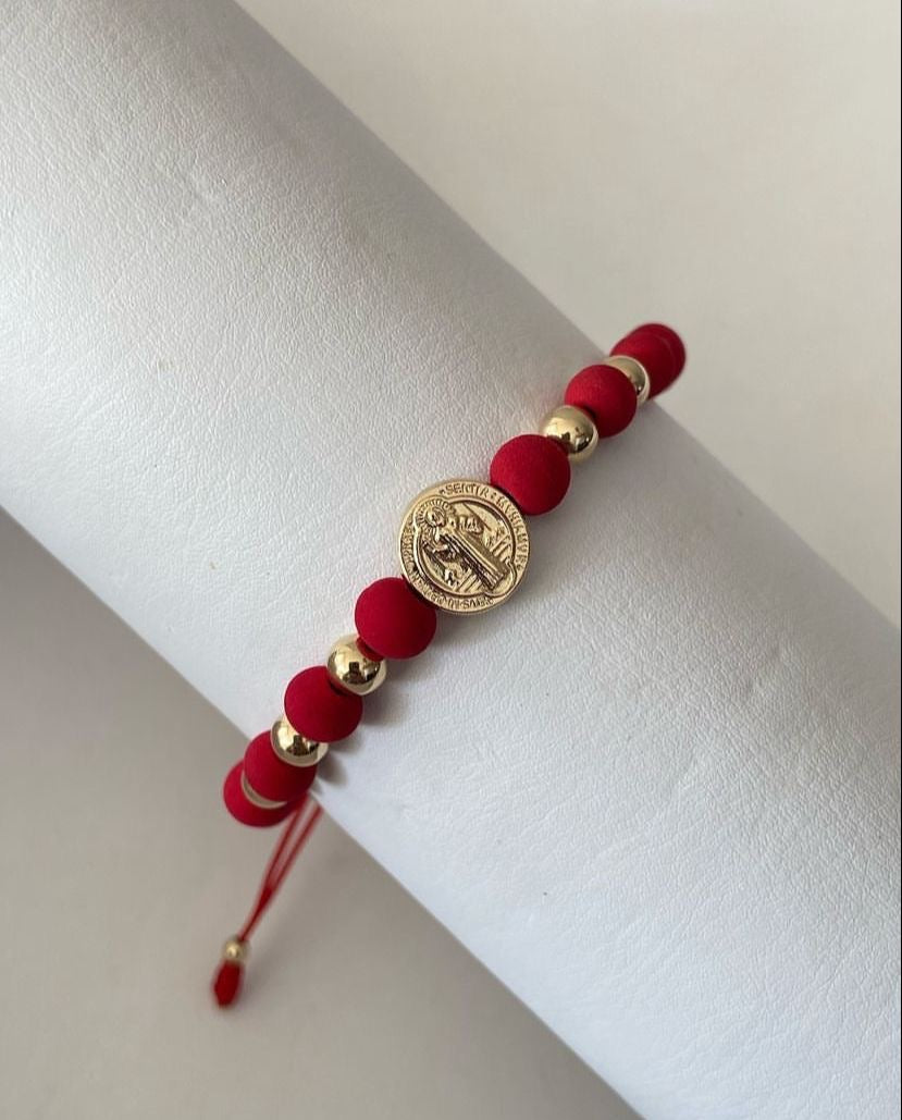 Pulsera dije san Benito mediano con balines #5