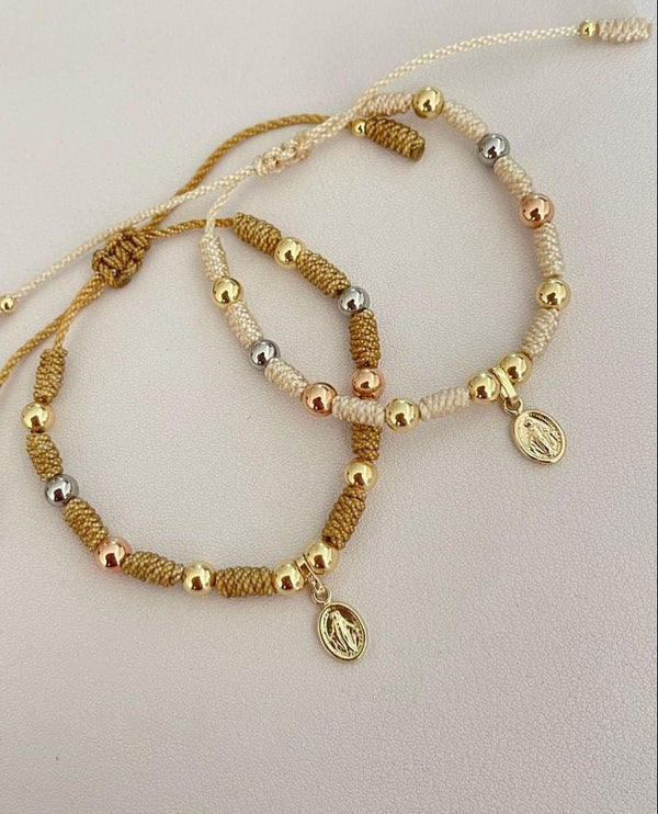 Juego pulsera virgen milagrosa balines tres oros #5. X2